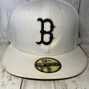 Boston Red Sox Lids New Era 59Fifty Black White Size 7-3/8 100% Cotton